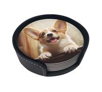 Cute Corgi Coasters For Drinks Set Of 6 Leather Tea Cup Coaster Drink Coasters For Cup Kitchen Bar Home Decor Housewarming Gift