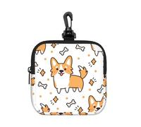 Cute Corgi Dog and Bone Pattern, Square Zipper Storage Bag, Neoprene Coin Purse, Small Wallets, Change Pouch, Change Purse