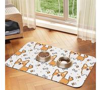 Cute Corgi Dog And Bone Pattern,Waterproof Pet Feeding Mat,PU Leather Placemats for Cat Dog Water Bowl,Food Mats,30x45cm