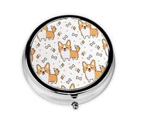 Cute Corgi Dog and Bone PatternMeta Pill Box 3 Compartment Medicine Case,Portable Organizer