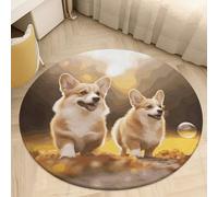Cute Corgi Dog Area Rug Washable Round Rug Carpet Soft Non-Slip TPR Bottom Door Mat Low Pile Waterproof Floor Carpet Print Mat Decor for Bedroom Living Room Bathroom 80 * 80cm