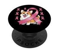 Cute Corgi Dog Breast Cancer Awareness Pink Ribbon Men Women PopSockets Adhesive PopGrip