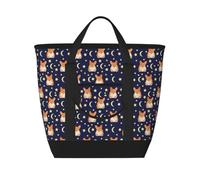 Cute Corgi Dog Funny Moon Stars Insulated Cooler Bag, Large Cooler Tote Bags Insulated for Food, Insulated Grocery Shopping Bags with Zippered Top for Travel Picnic
