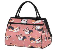 Cute Corgi Dog Gym Bag for Men Women, Pink Welsh Dogs Travel Sports Duffel Bags Waterproof Weekend Overnight Bag Lightweight Carry On Luggage Tote