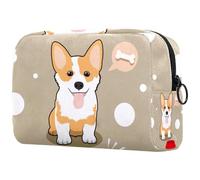 Cute Corgi Dog Hungry Bones Cosmetic Bag for Women, Travel Toiletries Bags Large Makeup Handy Pouch Organiser Bag with Zipper