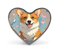 Cute Corgi Dog Illustration Button Pin Fashion Heart Brooch Novelty Pinback Button Badges Exquisite Aluminum Alloy Heart Shape Lapel Pins for Dress Bag Accessories&Gift