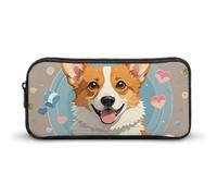 Cute Corgi Dog Illustration Pencil Case - Large Aesthetic Makeup Bag Multi-Purpose Pencil Pouch Cute Cosmetic Bag with Zipper Closure for Office, Home, Study & Travel