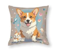 Cute Corgi Dog Illustration Throw Pillow Covers Square Pillow Sham Removable Pillow Protector Modern Cushion Covers Soft Pillowcases Cozy Pillow Cases for Sofa Bed Car 24"x24"