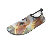 Cute Corgi Dog Illustration Water Shoes for Men Women, Lightweight Stretch Swim Shoes with Anti-Slip Rubber Sole, Quick-Dry Aqua Socks for Pool, Beach, Surfing, Style, 5 Women/5 Men