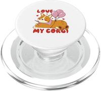 Cute Corgi Dog Lover Design with Balloons and Hearts PopSockets PopGrip for MagSafe