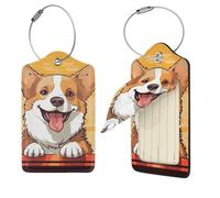 Cute Corgi Dog Luggage Tag for Suitcase PU Leather Suitcase Tag with Stainless Steel Loop and Address Card Baggage Tags Cute Bag Name Travel Tags ID Labels for Women Men 1 PC