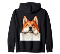 Cute Corgi Dog Peeking Watercolor Art Zip Hoodie
