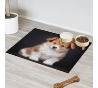 Cute Corgi Dog Pet Feeding Mat for Cat Dog Water Bowl Food Mats Corgi Funny Pet Feeding Mats Absorbent Nti-Slip Contain Spills Protects Floors Placemat 40.6 x 60.9 cm