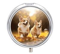 Cute Corgi Dog Pill Box, 3 Compartment Small Pill Case Waterproof Travel Pill Organizer for Pocket Or Purse Portable Mini Medicine Tablet Vitamin Holder Pill Case