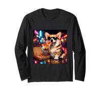 Cute Corgi Dog Pizza Funny Boys Girls Costume Retro Meme Long Sleeve T-Shirt