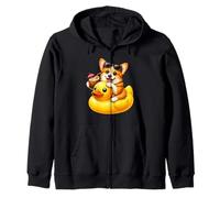 Cute Corgi Dog Rubber Duck Zip Hoodie