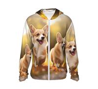 Cute Corgi Dog Sun Protection Hoodie Jacket Full Zip Upf 50+ Long Sleeve Sun Shirt With Pocket Outdoor, Black, XXL