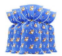 Cute Corgi Dog Treat Bags, 50 Pieces Cartoon Corgi Bone Print Blue Goodies Bags with Gold Twist Ties, Pet Cellophane Goody Snack Gift Bags for Puppy Dog Themed Party Favors Pawty Decorations