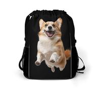 Cute Corgi Dog Trendy Drawstring Backpack Lightweight Gym Bag with Shoes Compartment Printed String Daypack