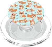 Cute Corgi Dog with Paws Lover in Aqua Turquoise Pattern PopSockets PopGrip for MagSafe
