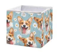 Cute Corgi Faced Daisy Cube Storage Boxes 28x28x28 cm Square Bins Collapsible Cube Box Organiser for Organising Clothes