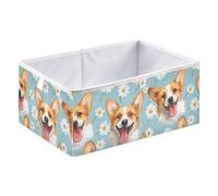 Cute Corgi Faced Daisy Cube Storage Boxes 40x27x17 cm Square Bins Collapsible Cube Box Organiser for Organising Clothes