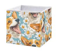 Cute Corgi Faced White Daisy Cube Storage Boxes 28x28x28 cm Square Bins Collapsible Cube Box Organiser for Organising Clothes