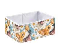 Cute Corgi Faced White Daisy Cube Storage Boxes 40x27x17 cm Square Bins Collapsible Cube Box Organiser for Organising Clothes