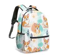 Cute Corgi Floral All Over Print Rucksack 16 Inch Kids Backpack for Primary & Secondary Students Playful Cartoon Dog Patterned School Bag (01)