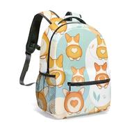 Cute Corgi Floral All Over Print Rucksack 16 Inch Kids Backpack for Primary & Secondary Students Playful Cartoon Dog Patterned School Bag (10)