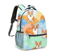 Cute Corgi Floral All Over Print Rucksack 16 Inch Kids Backpack for Primary & Secondary Students Playful Cartoon Dog Patterned School Bag (05)