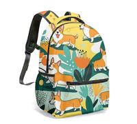 Cute Corgi Floral All Over Print Rucksack 16 Inch Kids Backpack for Primary & Secondary Students Playful Cartoon Dog Patterned School Bag (04)