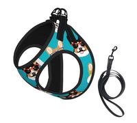 Cute Corgi Glasses And Mustaches Print Harness Leash Set For Cat And Small Dog, Adjustable, Reflective, And Escape-Proof Vest With Soft Breathable Mesh Lining