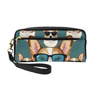 Cute Corgi Glasses and Mustaches Print Leather Makeup Bag Wash Bag Travel Toiletry Bag Makeup Pouch PU Leather for Traveling Essentials, Bathroom, Cosmetics