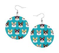 Cute Corgi Glasses And Mustaches Print Piercing Round Leather Earrings Set 1 Pair Stylish Leather Earrings Dangle Hoop For Women Jewelry Gifts