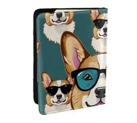 Cute Corgi Glasses and Mustaches Printed Passport Holder - 6.5 x 4.5 Inch RFID Blocking Travel Wallet,Stylish Passport Cover,Lightweight Document Organizer for Cards