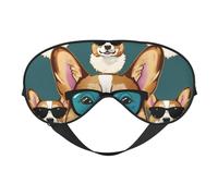 Cute Corgi Glasses and Mustaches Printing Sleep Mask for Women Men Double-Sided Print Soft Silk Eye Masks Eye Sleep Shade Cover