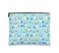 Cute Corgi Makeup Bag, Playful Animal Pattern Cosmetic Travel Pouch for Women, Portable Small Canvas Zipper Organizer, Spring Gift Toiletry Bag, Blue, 7x9 Inch, Corgi