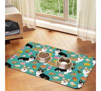 Cute Corgi Pattern Patterned Pet Feeding Mat with Water-Absorbing PU Top & Rubber Base - Anti-Slip Dog Cat Food Mat for Cats, Dogs & Pets, 30x45cm