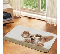 Cute Corgi Patterned Pet Feeding Mat with Water-Absorbing PU Top & Rubber Base - Anti-Slip Dog Cat Food Mat for Cats, Dogs & Pets, 40x60cm
