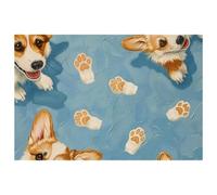 Cute Corgi Pawprints on Blue Placemats Set of 1 for Dining Table Washable Non Slip Placemat for Christmas Holiday Birthday Party Table