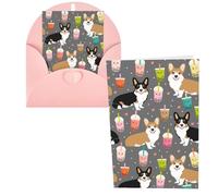 Cute Corgi Pet and Milk tea Print Thank You Cards Greeting Cards With Envelopes Blank Note Cards 10x15 cm Perfect for Thank Yous Invitations