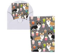 Cute Corgi Pet and Milk tea Print Thank You Cards Greeting Cards With Envelopes Blank Note Cards 10x15 cm Perfect for Thank Yous Invitations
