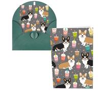 Cute Corgi Pet and Milk tea Print Thank You Cards Greeting Cards With Envelopes Blank Note Cards 10x15 cm Perfect for Thank Yous Invitations