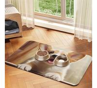 Cute Corgi Pet Feeding Mat Absorbent Pu Leather Dog Cat Food Mats Contain Spills Protects Floors, Anti-Slip Rubber Backing Dog Bowl Mats Easy Clean Pet Placemats 40x60cm