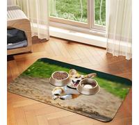 Cute Corgi print Cats Pet Bowl Placemat Pet Feeding Mats for Dogs, Non-Slip PU Leather Tablecloth for Pets