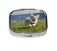 Cute Corgi Print Square Metal Pill Box Decorative Pill Case - Carry Your Meds in Style (Rectangular)
