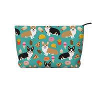 Cute Corgi Printed Make up Bag for Women Corduroy Makeup Bags Zipper Travel Cosmetic Bags Pouch Organizer