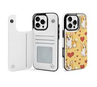Cute Corgi Wallet Phone Case Compatible with iPhone 16 Pro Max Flip Phone Case with Card Holder