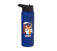 Cute Corgi with London Landmarks British England Souvenir Stainless Steel Insulated Water Bottle